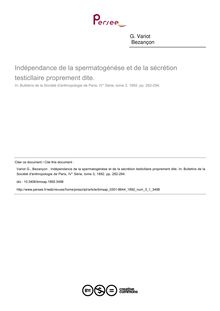 Indépendance de la spermatogénése et de la sécrétion testicllaire proprement dite. - article ; n°1 ; vol.3, pg 282-294