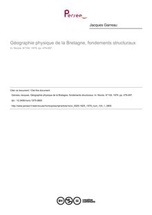 Géographie physique de la Bretagne, fondements structuraux - article ; n°1 ; vol.104, pg 479-497