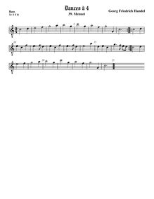 Partition viole de basse, alto clef, 2 Menuets à 4, Handel, George Frideric