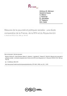 Mesures de la pauvreté et politiques sociales : une étude comparative de la France, de la RFA et du Royaume-Uni - article ; n°1 ; vol.33, pg 105-130