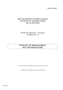 Management des Organisations 2007 S.T.G (Mercatique) Baccalauréat technologique