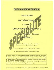 Bac mathematiques specialite 2008 ses