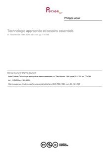 Technologie appropriée et besoins essentiels - article ; n°100 ; vol.25, pg 779-786