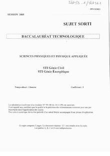 Physique 2005 S.T.I (Génie Civil) Baccalauréat technologique