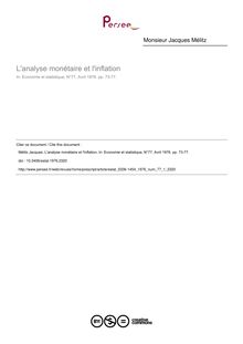 L analyse monétaire et l inflation - article ; n°1 ; vol.77, pg 73-77