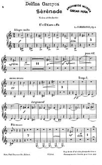 Partition cor 1, 2 (F), Sérénade pour Violon, Op.4, Serenade for Violin and Orchestra