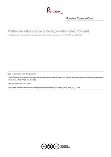 Mythes de l abondance et de la privation chez Ronsard - article ; n°1 ; vol.25, pg 247-260