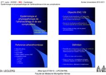 2ème cycle DCEM1 MIA Cardiologie Épidémiologie et physiopathologie de l athérosclérose et de ses complications