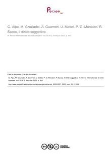 G. Alpa, M. Graziadei, A. Guarneri, U. Mattei, P. G. Monateri, R. Sacco, Il diritto soggettivo - note biblio ; n°2 ; vol.55, pg 443-443