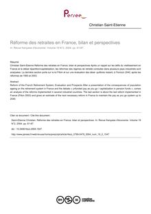 Réforme des retraites en France, bilan et perspectives - article ; n°2 ; vol.19, pg 61-87