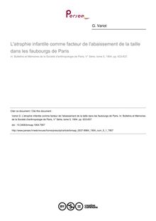 L atrophie infantile comme facteur de l abaissement de la taille dans les faubourgs de Paris - article ; n°1 ; vol.5, pg 633-637