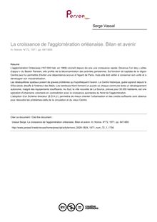 La croissance de l agglomération orléanaise. Bilan et avenir - article ; n°1 ; vol.72, pg 647-669