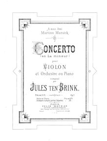 Partition complète, violon Concerto, Op.7, A minor, Brink, Jules ten