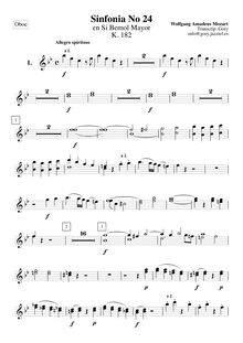 Partition hautbois 1/2, Symphony No.24, B♭ major, Mozart, Wolfgang Amadeus