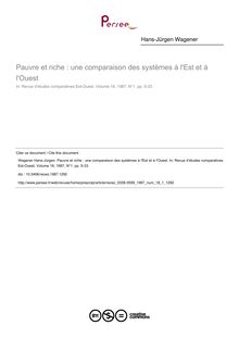 Pauvre et riche : une comparaison des systèmes à l Est et à l Ouest - article ; n°1 ; vol.18, pg 5-33