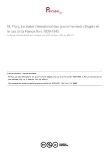 M. Flory, Le statut international des gouvernements réfugiés et le cas de la France libre 1939-1945 - note biblio ; n°2 ; vol.5, pg 435-437