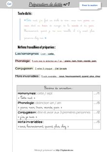 Orthographe / Grammaire / Vocabulaire CE1 – Préparations de dictées et leçons - Préparations de dictées n°1