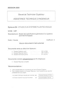 Etude des spécifications générales d un système pluritechnologique 2000 BTS Assistant technique d ingénieur