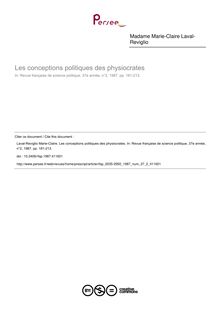 Les conceptions politiques des physiocrates - article ; n°2 ; vol.37, pg 181-213