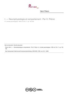 — Neurophysiologie et comportement : Par H. Piéron - compte-rendu ; n°1 ; vol.59, pg 163-168