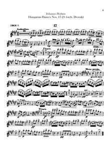 Partition hautbois 1, 2, 21 Hungarian Dances (orchestre), Brahms, Johannes