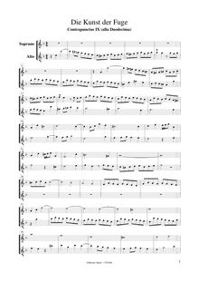 Partition Descant- et aigu enregistrement , pour Art of pour Fugue par Johann Sebastian Bach