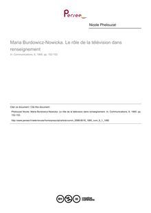 Maria Burdowicz-Nowicka. Le rôle de la télévision dans renseignement  ; n°1 ; vol.6, pg 152-153