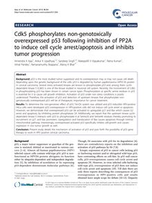 Cdk5 phosphorylates non-genotoxically overexpressed p53 following inhibition of PP2A to induce cell cycle arrest/apoptosis and inhibits tumor progression