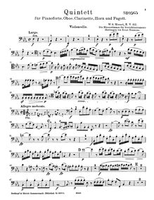Partition violoncelle , partie, quintette, Quintet for Piano and Winds