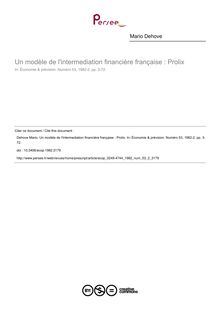 Un modèle de l intermediation financière française : Prolix - article ; n°2 ; vol.53, pg 3-72