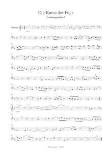 Partition basse enregistrement , pour Art of pour Fugue, Die Kunst der Fuge par Johann Sebastian Bach
