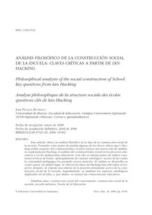 Análisis filosófico de la construcción social de la escuela: claves críticas a partir de Ian Hacking