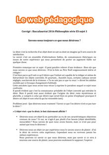 Baccalauréat Philosophie 2016 - Série ES - Sujet 1