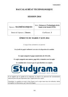 Sujet BAC ST2S 2014 Mathématiques