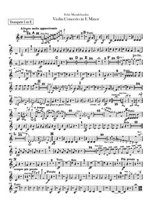 Partition trompette 1, 2 (E), violon Concerto [No.2], E Minor, Mendelssohn, Felix