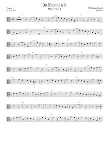 Partition ténor viole de gambe 1, alto clef, en Nomine a 5, Byrd, William