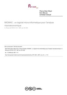 MICMAC : un logiciel micro-informatique pour l analyse macroéconomique - article ; n°1 ; vol.21, pg 237-259