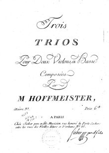 Partition violon 1, Trios pour deux violons et basse, Hoffmeister, Franz Anton