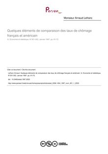 Quelques éléments de comparaison des taux de chômage français et américain - article ; n°1 ; vol.301, pg 61-72
