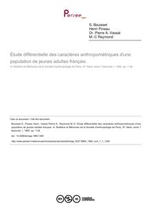 Étude différentielle des caractères anthropométriques d une population de jeunes adultes français. - article ; n°1 ; vol.7, pg 1-36