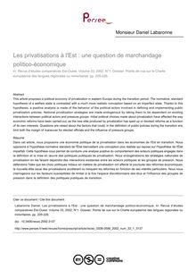 Les privatisations à l Est : une question de marchandage politico-économique - article ; n°1 ; vol.33, pg 205-226
