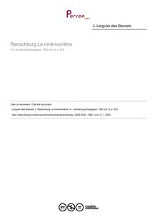 Ranschburg Le mnémomètre - compte-rendu ; n°1 ; vol.9, pg 503-503