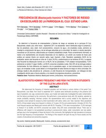 FRECUENCIA DE Blastocystis hominis Y FACTORES DE RIESGO EN ESCOLARES DE LA PARROQUIA EL CUJI. ESTADO LARA.(Blastocystis hominis frequency and risk factors in students of the Cují in Lara State).