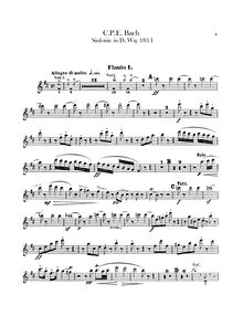Partition flûte 1, 2, Symphonie, H.663, D Major, Bach, Carl Philipp Emanuel