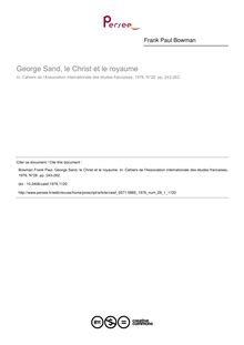 George Sand, le Christ et le royaume - article ; n°1 ; vol.28, pg 243-262