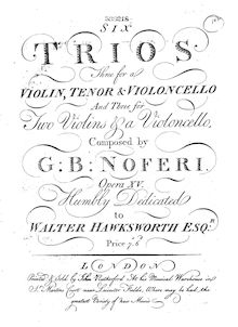 Partition violon 2 / viole de gambe, 6 Trio sonates, Op.15, Noferi, Giovan Battista