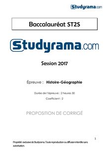 Corrigé Bac ST2S 2017 - Histoire géographie