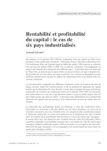 Rentabilité et profitabilité du capital : le cas de six pays industrialisés