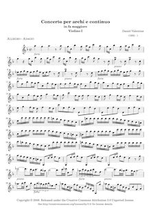 Partition violon 1 , partie, Concerto per archi e continuo, Valentine, Daniel