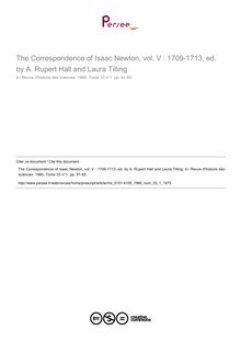 The Correspondence of Isaac Newton, vol. V : 1709-1713, ed. by A. Rupert Hall and Laura Tilling  ; n°1 ; vol.33, pg 91-93